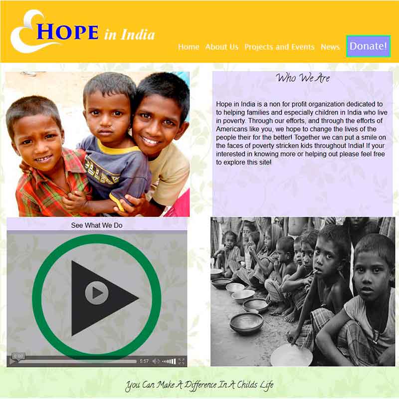 This is a thumbnail featuring an screenshot of a website I designed and coded in Dreamweaver. The screenshot shows part of the homepage, including its logo and navigation bar, along with a video, two images of kids, and a description section. Click the image to learn more about the site.