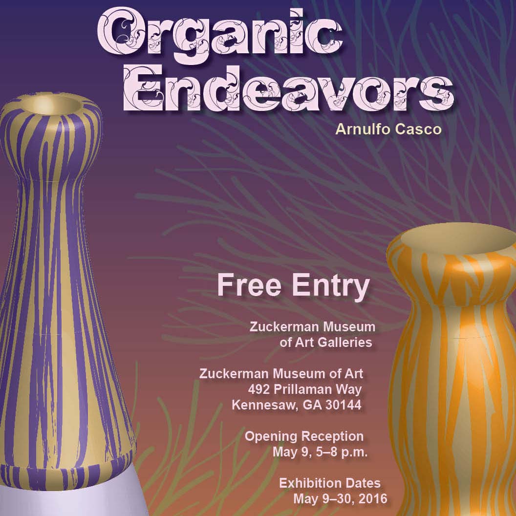 This is a thumbnail for a poster I designed for a fake art exhibition using both Illustrator and Indesign. It shows to digitally created pottery pieces on either side of the poster with the exhibition name and information in between. The background features colors like that of a sunset and root like graphics to fit in with the organic theme of the exhibition.