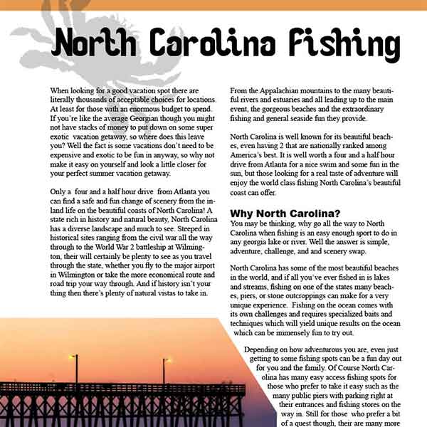 This is a thumbnail for a two page magazin spread I created. It features an image of a pier, the graphic of a crab, and alot of information about fishing in North Carolina. Click to learn more.