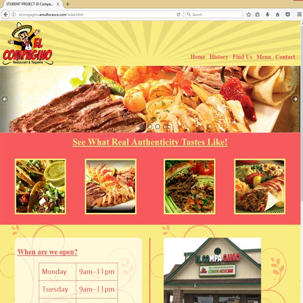 This is a thumbnail image of a website I redesigned for a restaurant named El Compagino.
